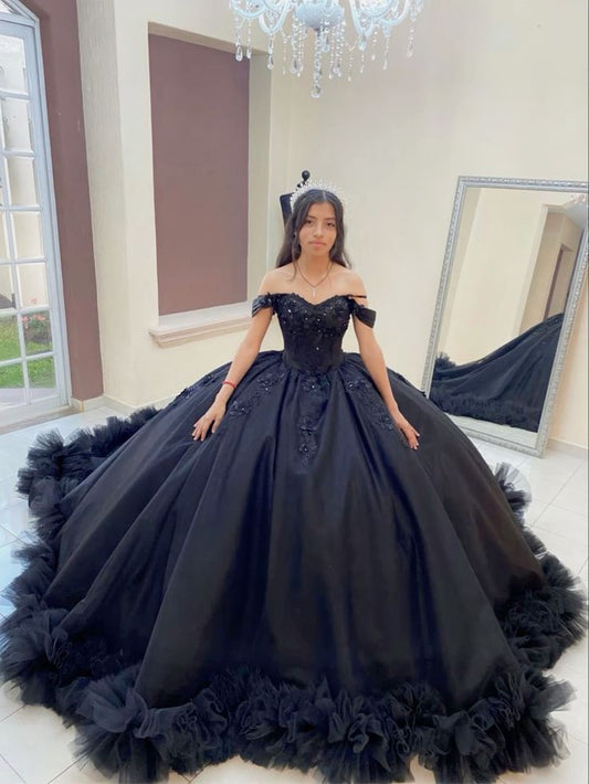 Princess Black Quinceanera Dresses Sixteen Birthday Party Gowns Ball Gowns      fg5262