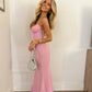 Sexy Mermaid Straps Pink Prom Dress Weddingh Guest Dresses      fg4849