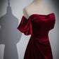 Velvet Off Shoulder A-line Long Party Dress, Floor Length Prom Dress      fg4822