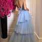A-line Beautiful Blue Tiered Tulle Sweetheart Floor Length Prom Dresses    fg4589