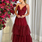 Burgundy Long Prom Dress Tulle Evening Dress     fg4907