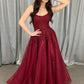 A Line Tulle Burgundy Scoop Prom Dresses With Appliques      fg4653