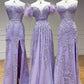 Purple Tulle Lace Long Prom Dress, Purple Tulle Formal Evening Dress      fg4489