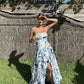 Strapless Print Floral Long Prom Dress Evening Gown       fg4722