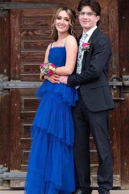 Princess Royal Blue Tulle Tiered Long Dress     fg4379