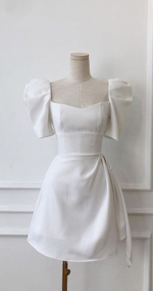 Vintage White Square Neckline Homecoming Dress Birthday Outfit Dress Y4058 main image 1