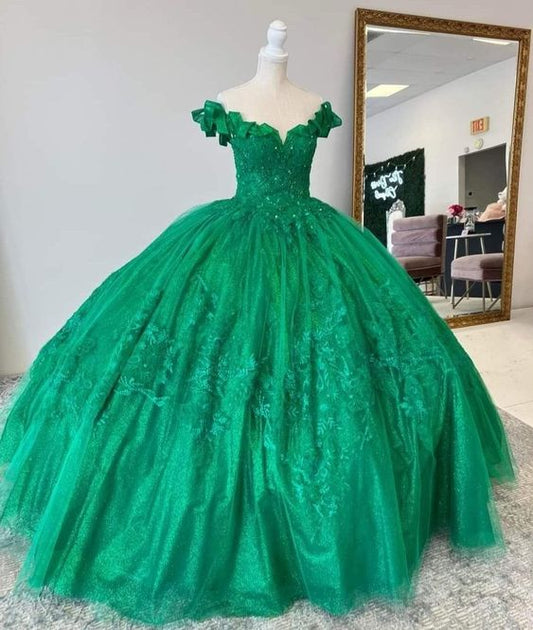 Green Quinceanera Dresses  Sweet 16 Dresses Ball Gown Applique Tulle Birthday Gowns    fg4569
