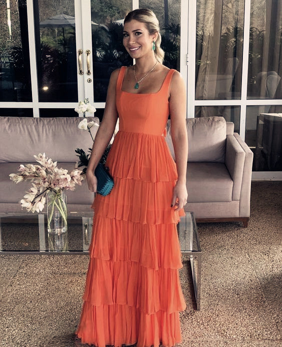 A-line Orange Modest Formal Long Women Evening Prom Dresses      fg4780