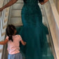 Dark Green Mermaid Tulle Lace Prom Dress Winter Formal Gown      fg4863
