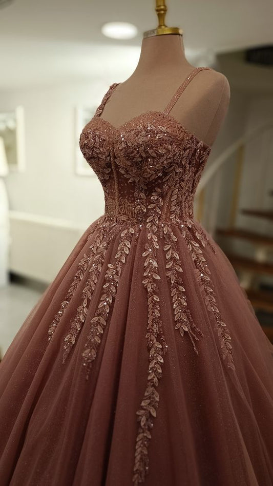 Robe de bal trapèze en tulle à bretelles, robe de fête d'anniversaire, robe de cérémonie fg5236