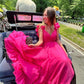 Ruffle Shoulder Plunging V Neck A-line Lace-Up Long Prom Dress     fg4582