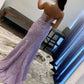 Purple Corset Sweetheart Long Lace Prom Dress with Slit      fg4660
