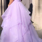 Purple V-Neck Tulle Long Prom Dresses, A-Line Party Evening Dresses      fg4765