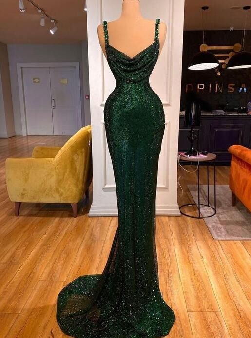 Robe de bal verte sexy à col bénitier et gaine fg5120