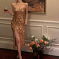 Elegant Spaghetti Strap Midi Sequined Dress Women Sexy Prom Evening Bodycon Party Birthday Fashion Gown    fg5132