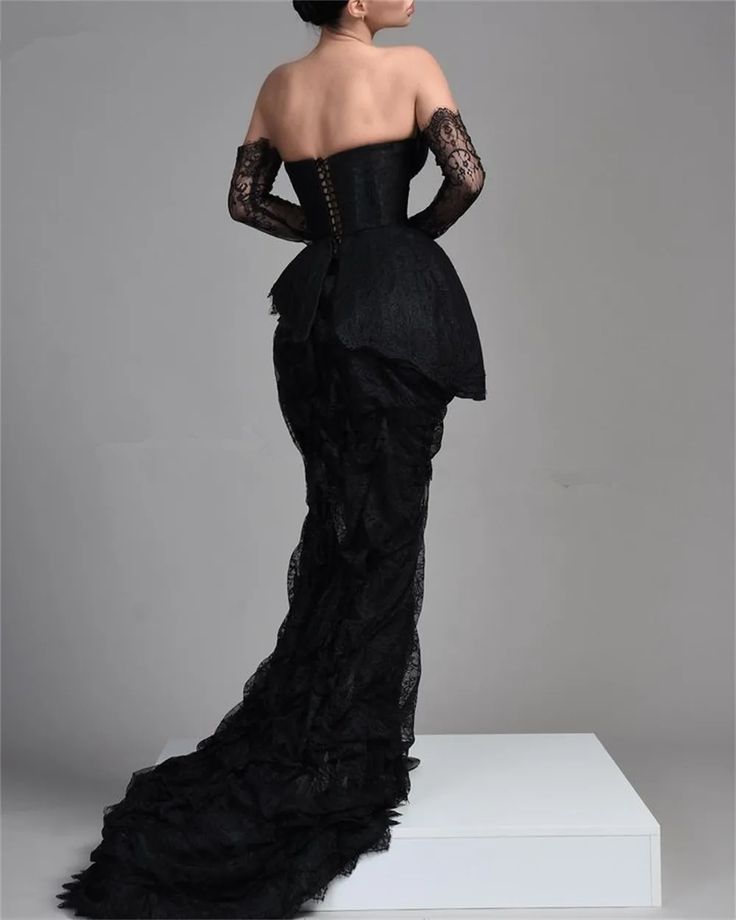Vintage Black Lace Evening Dress,Black Gala Dress fg5256 – formalgowns