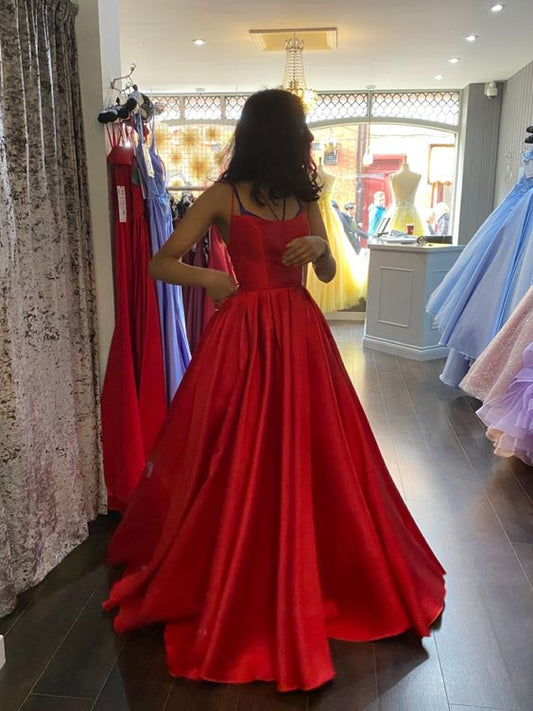 Simple Backless Red Satin Long Prom Dress,Open Back Formal Dresses, Red Evening Gown     fg5002