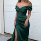 Dark Green Sweetheart Mermaid Front Split Prom Dress With Off-The-Shoulder Beadings     fg4668