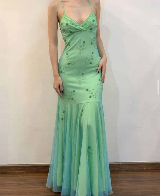 Green Floor Length Prom Dress, Evening Party Dress     fg5061
