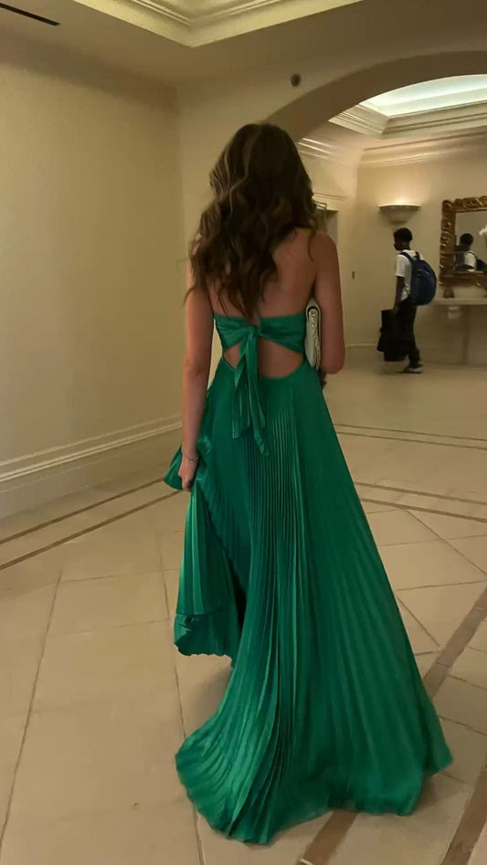 Green Long Pleated Prom Evening Dress     fg4881