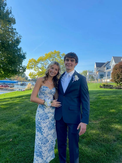 Spaghetti Straps Prom Dresses, formal gowns, Blue and White Prom Dress – formalgowns