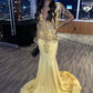 Yellow Beaded Long Prom Dress Formal Party Dress Mermaid Prom Dress         fg4349