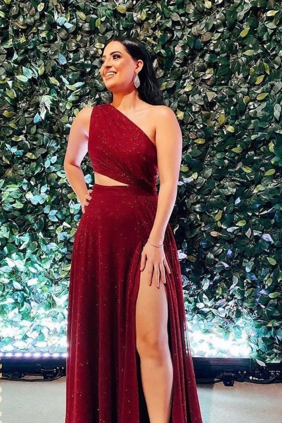 Burgundy Shiny Prom Dress, Long Evening Dress fg4689 – formalgowns