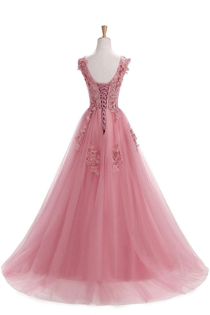 Floral Pink Tulle Long Prom Dress       fg4513