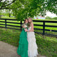 Green Strapless Ruffle Multi-Layer Long Prom Dress     fg4768
