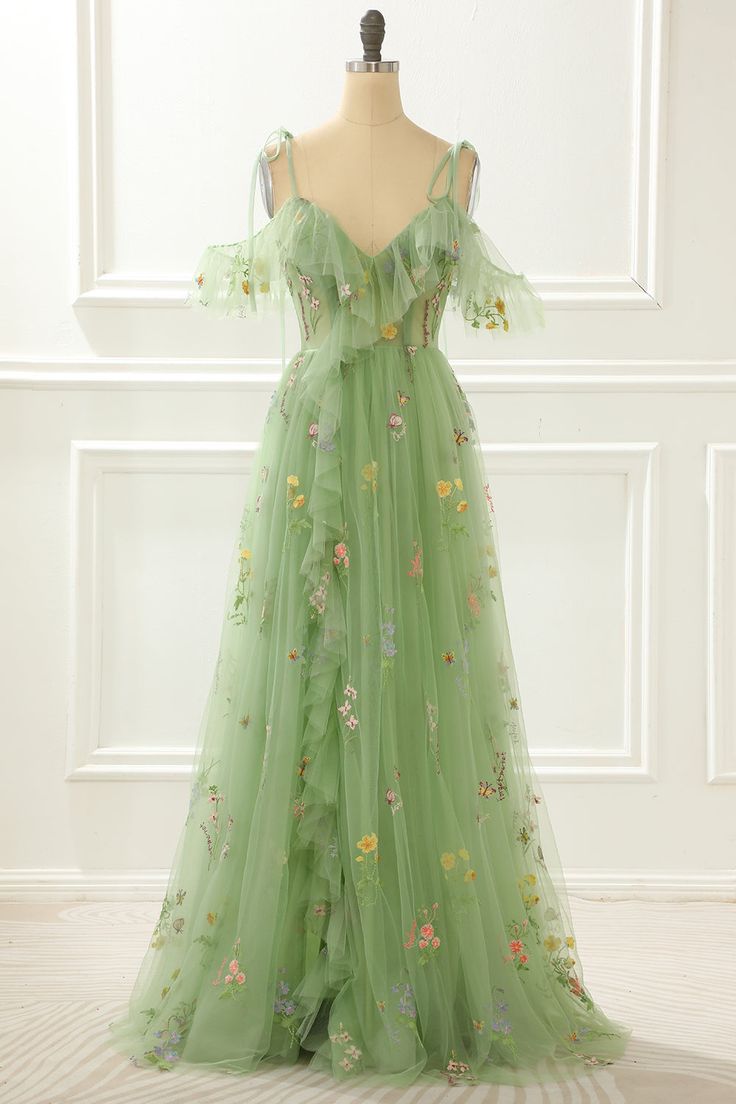 embroidered prom dress A-Line Embroidery Prom Dress with Slit fg4399 – formalgowns