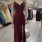 Burgundy Long Prom Dress Evening Gown With Slit     fg4800