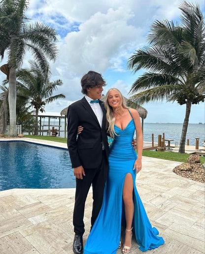 Elegant Blue V Neck Prom Dress With Split,Blue Formal Dress fg4529 – formalgowns