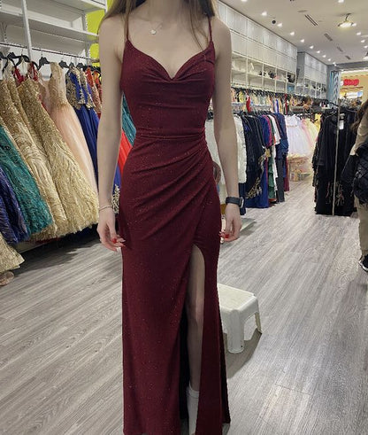 Burgundy Long Prom Dress Evening Gown With Slit     fg4800
