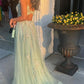 Green V-neck Lace Long Prom Dress, A-Line Evening Dress with Slit     fg4833
