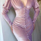 Pink V neck Velvet Front Slit Prom Dress Fashion Party Dress       fg4627