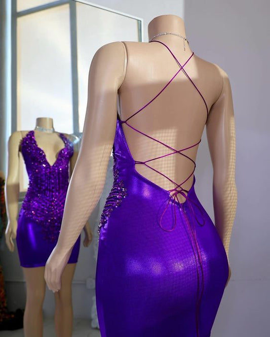 Purple Sheath Short Prom Dresses, Lace Up Homecoming Dresses      fg5235