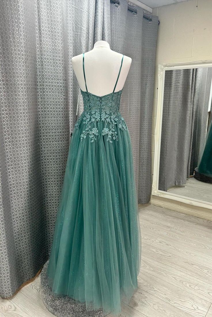 Straps Lace Appliques Long Prom Dress    fg4886