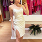 White Strapless Party Dress With Leg Slit,White Homecoming Dress    fg4601