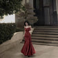 Stunning Mermaid Spaghetti Straps Long Wine Red Prom Dress Birthday Outfits      fg4875