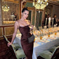 Spaghetti Straps Dress Chocolate Party Prom Dress   fg4372