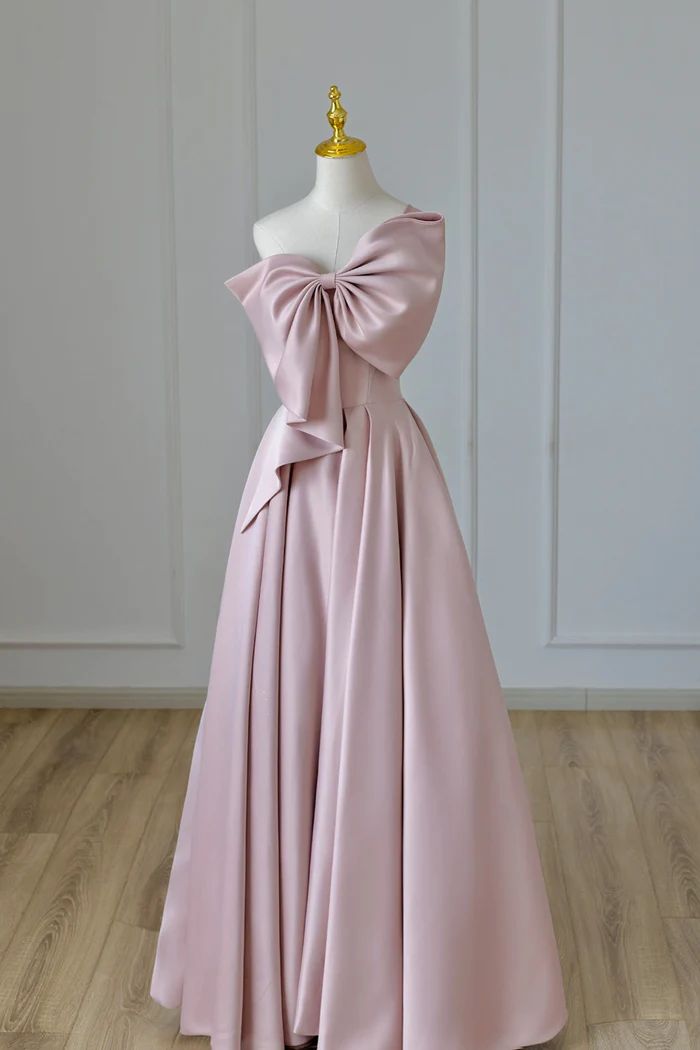Pink Satin Bow Gown Long Formal Dress fg4858 – formalgowns