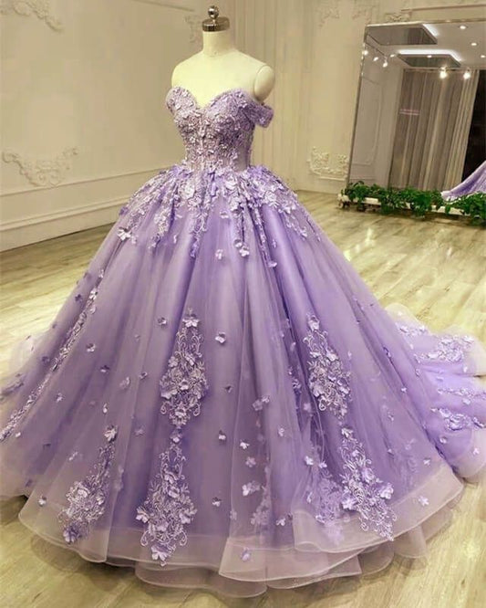 Tulle Ball Gown 3D Lace Appliques Dress     fg4463