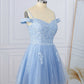 A-Linie Tüll Off-the-Shoulder Applikationen Spitze Kurz/Mini Kleid fg5501