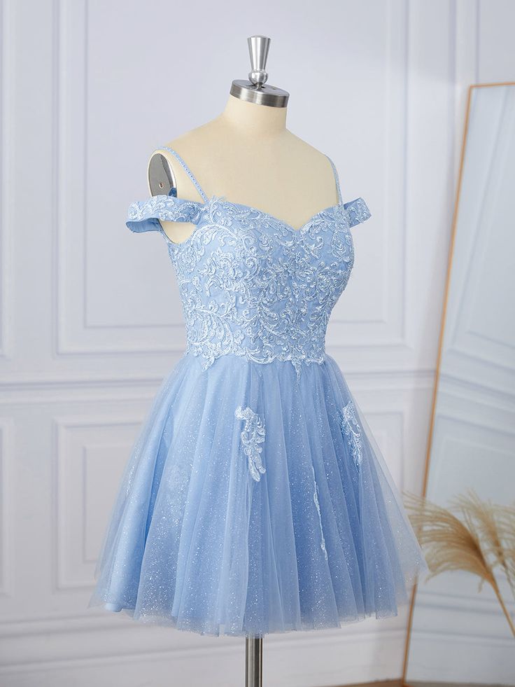 A-Linie Tüll Off-the-Shoulder Applikationen Spitze Kurz/Mini Kleid fg5501