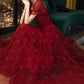 Burgundy Tulle Sequins Long A Line Prom Dress Evening Dress     fg4234