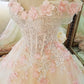 Sweet 16 Dresses Pink Lace Floral Prom Dresses Ball Gown Off The Shoulder Elegant Beaded Luxury Prom Gown        fg4334