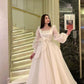 White Tulle Long Sleeve Prom Gown Wedding Dress    fg4112