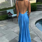 Sexy Blue Mermaid Prom Dresses,Open Back Long Evening Party Dress        fg4239