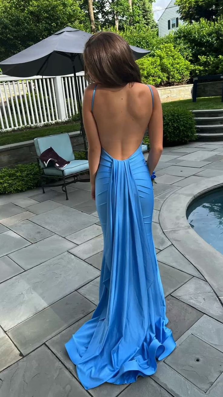 Sexy Blue Mermaid Prom Dresses,Open Back Long Evening Party Dress        fg4239