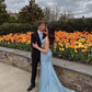 Light Blue Elegant Long Evening Gown Women Sexy Prom Dresses     fg3848